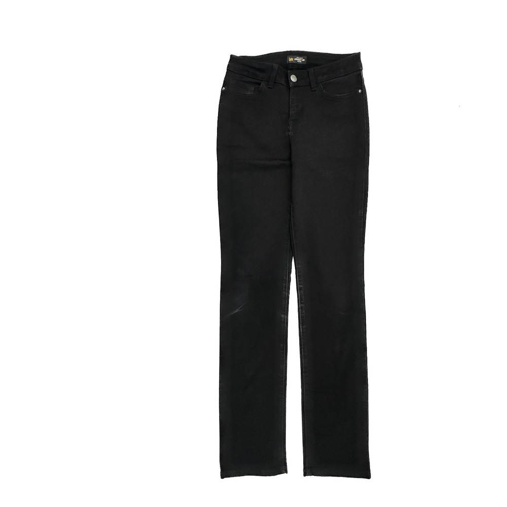 Lee Regular Fit Straight Leg Mid Rise Women's size 4‎ Long Black Denim Jeans